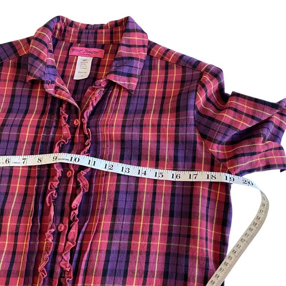 Betsey Johnson Intimates Plaid Cotton Sleep Shirt‎ S Cozy Comfort Ruffles - Picture 8 of 9
